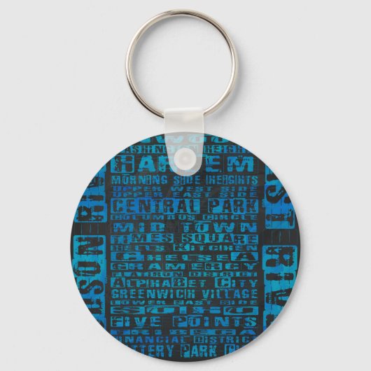 NYC wijken Blauw Sleutelhanger (Voorkant)