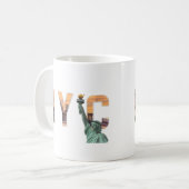 NYC Word Art met Vrijheidsbeeld Skyline Mok (Voorkant links)