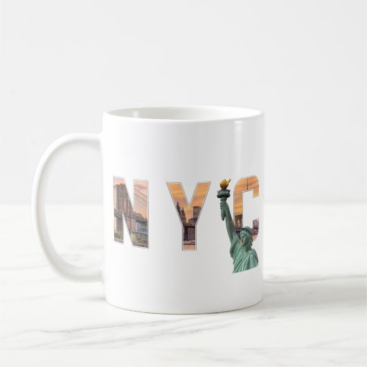 NYC Word Art met Vrijheidsbeeld Skyline Mok (Links)