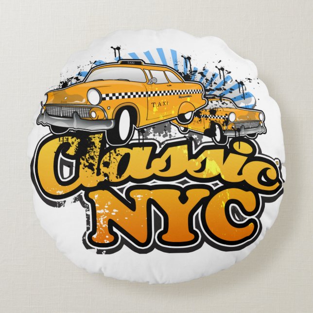 NYC Yellow Cab Logo Rond Kussen (Voorkant)