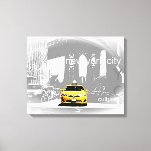 Nyc Yellow Taxi Brooklyn Bridge Pop Art Afbeelding Canvas Afdruk