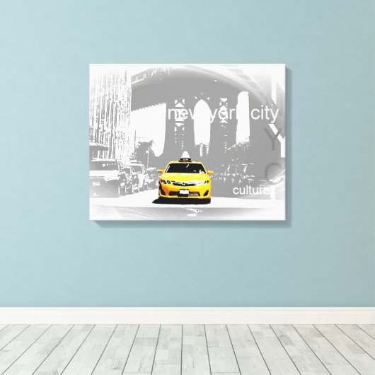 Nyc Yellow Taxi Brooklyn Bridge Pop Art Afbeelding Canvas Afdruk (Insitu (Houten vloer))