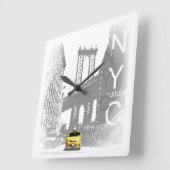 Nyc Yellow Taxi Brooklyn Bridge Pop Art Afbeelding Vierkante Klok (Hoek)