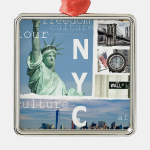 Nyc Yellow Taxi Manhattan Brooklyn Bridge Liberty Metalen Ornament