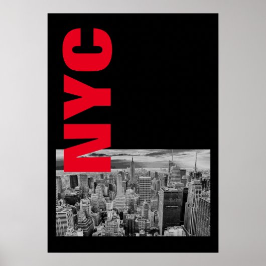 NYC Zwart Wit Rood  Manhattan Poster (Voorkant)