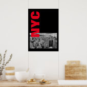 NYC Zwart Wit Rood  Manhattan Poster (Keuken)