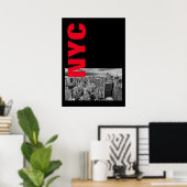 NYC Zwart Wit Rood  Manhattan Poster (Thuiskantoor)