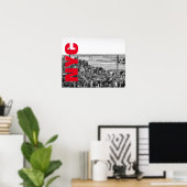 NYC Zwart Wit Rood New York City Skyline Poster (Thuiskantoor)
