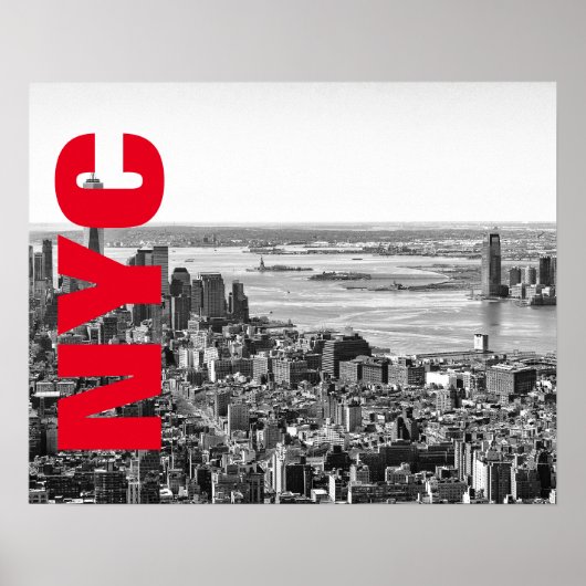 NYC Zwart Wit Rood New York City Skyline Poster (Voorkant)