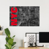 NYC Zwart Wit Rood New York City Skyline Poster (Thuiskantoor)