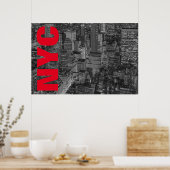 NYC Zwart Wit Rood New York City Skyline Poster (Keuken)