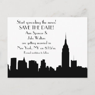 NYC Zwarte Silhouet Skyline Bewaar de Datum Aankondigingskaart