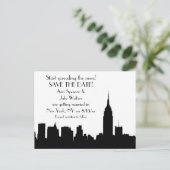 NYC Zwarte Silhouet Skyline Bewaar de Datum Aankondigingskaart (Staand voorkant)