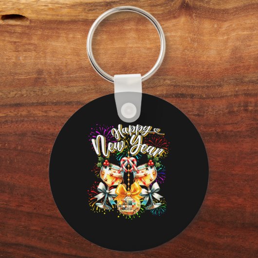 Nye Champagne Disco Coquette Bow New Year Firework Sleutelhanger (Voorkant)