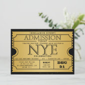 NYE Goud Zwart Modern Ticket Party Kaart (Staand voorkant)