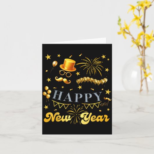 Nye Party Crew Balloon Fireworks Family Reunion Co Kaart (Gele Bloem)