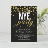 NYE Party Invitation | Zwarte en goudConfetti Kaart (Staand voorkant)