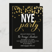 NYE Party Invitation | Zwarte en goudConfetti Kaart (Voorkant / Achterkant)