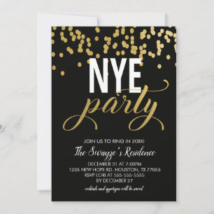 NYE Party Invitation   Zwarte en goudConfetti Kaart