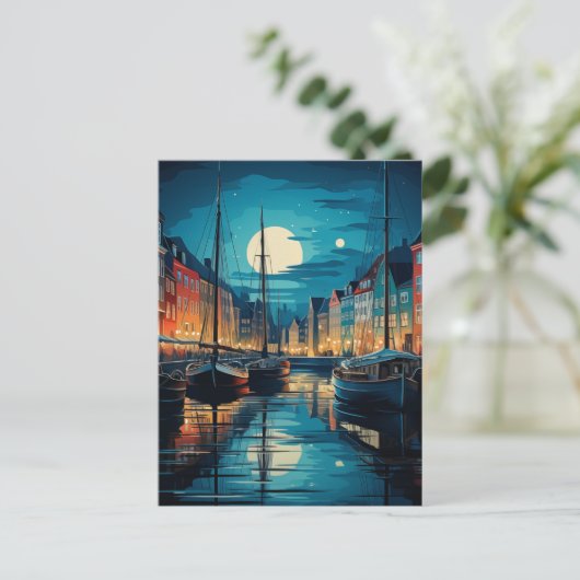 Nyhavn Copenhagen Moonlit Canal Night Briefkaart (Staand voorkant)