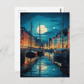 Nyhavn Copenhagen Moonlit Canal Night Briefkaart (Voorkant / Achterkant)