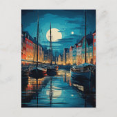 Nyhavn Copenhagen Moonlit Canal Night Briefkaart (Voorkant)