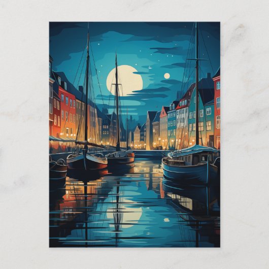 Nyhavn Copenhagen Moonlit Canal Night Briefkaart (Voorkant)