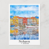 Nyhavn Denemarken Waterverf Hand getekend Briefkaart (Voorkant)