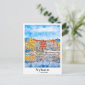 Nyhavn Denemarken Waterverf Hand getekend Briefkaart (Staand voorkant)