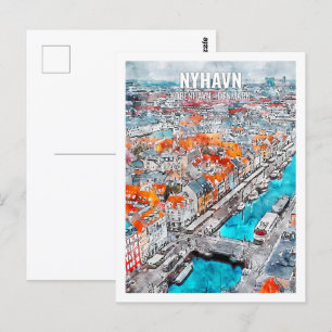 Nyhavn Kobenhavn Denmark Travel Place Waterverf Briefkaart