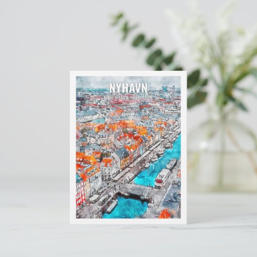 Nyhavn Kobenhavn Denmark Travel Place Waterverf Briefkaart (Staand voorkant)