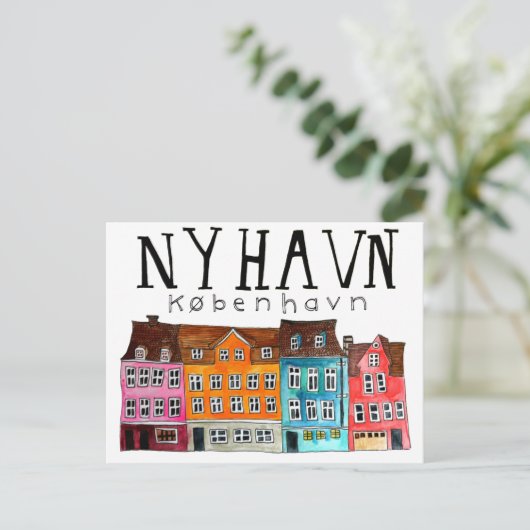 NYHAVN Kobenhavn Waterverf Art Travel Briefkaart (Staand voorkant)