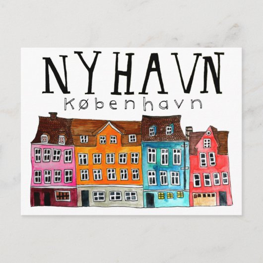 NYHAVN Kobenhavn Waterverf Art Travel Briefkaart (Voorkant)
