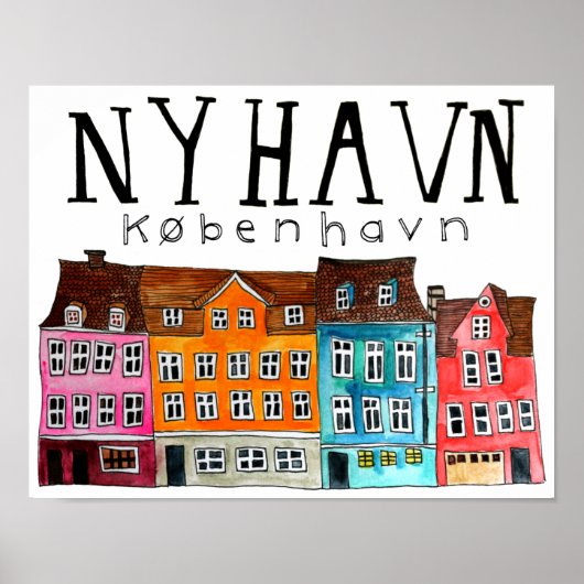 NYHAVN Kobenhavn Waterverf Art Travel Poster (Voorkant)