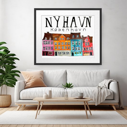 NYHAVN Kobenhavn Waterverf Art Travel Poster