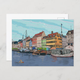 Nyhavn Kopenhagen Denmark Whimsical llustration Briefkaart