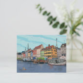 Nyhavn Kopenhagen Denmark Whimsical llustration Briefkaart (Staand voorkant)