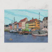 Nyhavn Kopenhagen Denmark Whimsical llustration Briefkaart (Voorkant)