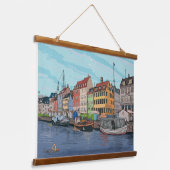 Nyhavn Kopenhagen Denmark Whimsical llustration Hangend Wandkleed (Gebogen)