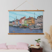 Nyhavn Kopenhagen Denmark Whimsical llustration Hangend Wandkleed (Slaapkamer)