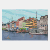 Nyhavn Kopenhagen Denmark Whimsical llustration Inpakpapier Vel (Voorkant 2)
