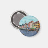 Nyhavn Kopenhagen Denmark Whimsical llustration Magneet (Voorkant / Achterkant)
