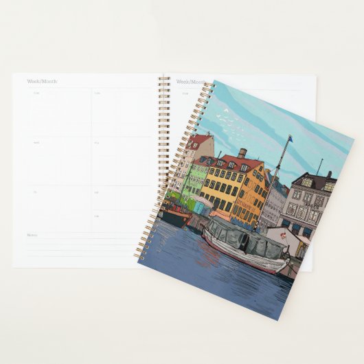 Nyhavn Kopenhagen Denmark Whimsical llustration Planner (Display)