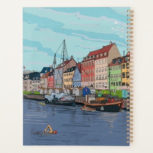 Nyhavn Kopenhagen Denmark Whimsical llustration Planner (Achterkant)