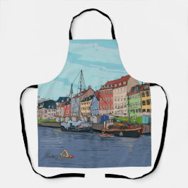Nyhavn Kopenhagen Denmark Whimsical llustration Schort