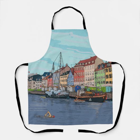 Nyhavn Kopenhagen Denmark Whimsical llustration Schort (Voorkant)