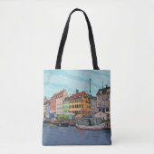 Nyhavn Kopenhagen Denmark Whimsical llustration Tote Bag (Voorkant)