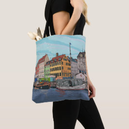 Nyhavn Kopenhagen Denmark Whimsical llustration Tote Bag
