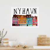 NYHAVN Kopenhagen Waterverf Kunstreizen Poster (Keuken)