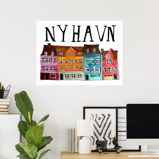 NYHAVN Kopenhagen Waterverf Kunstreizen Poster (Thuiskantoor)